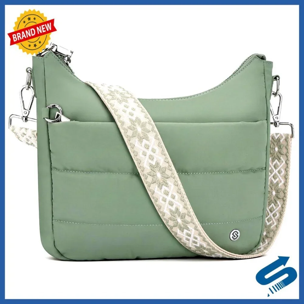 Quilted Puffer Crossbody Bag with RFID Blocking & Built-in Wallet